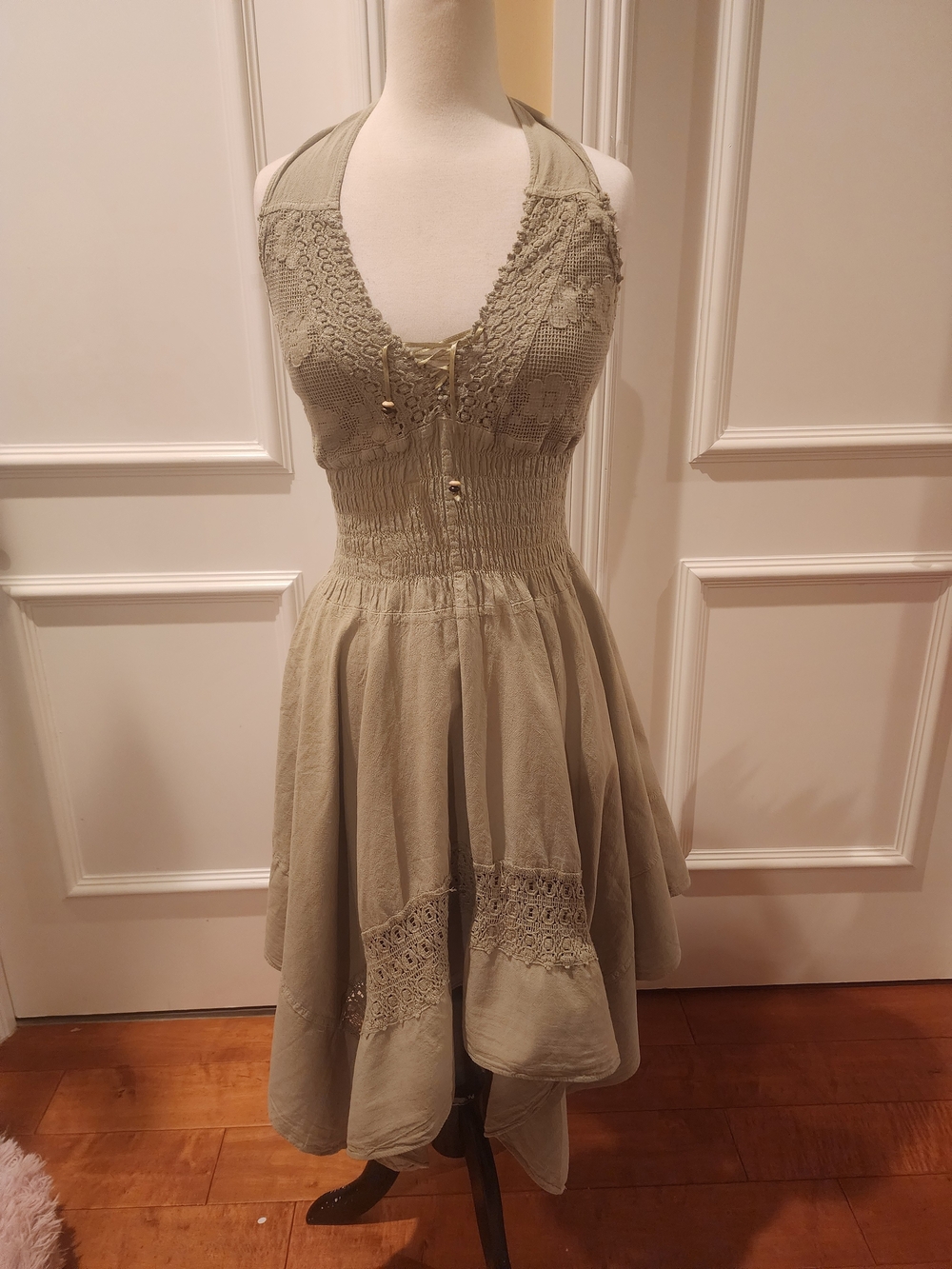 Sleeveless Crochet Bodice Halter Dress